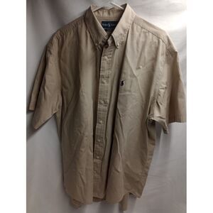 Ralph Lauren Shirt Men's Large Tan Blake Button Down Short‎ Sleeve Pony